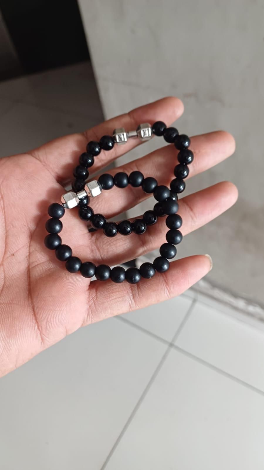Black Matte Agate Onyx Beads Bracelet (Pack of 2)