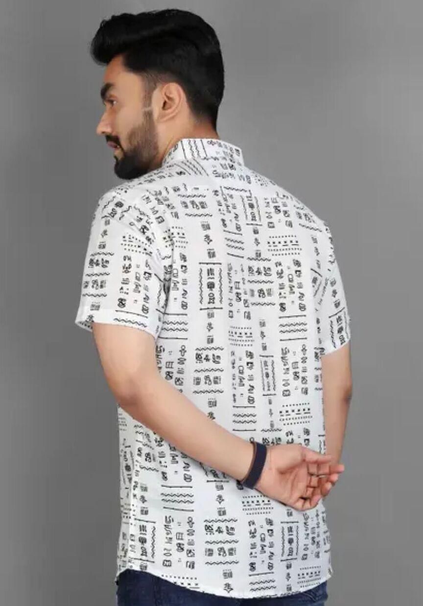 Men's Printed Half Sleeves Spread Collar Casual Shirt