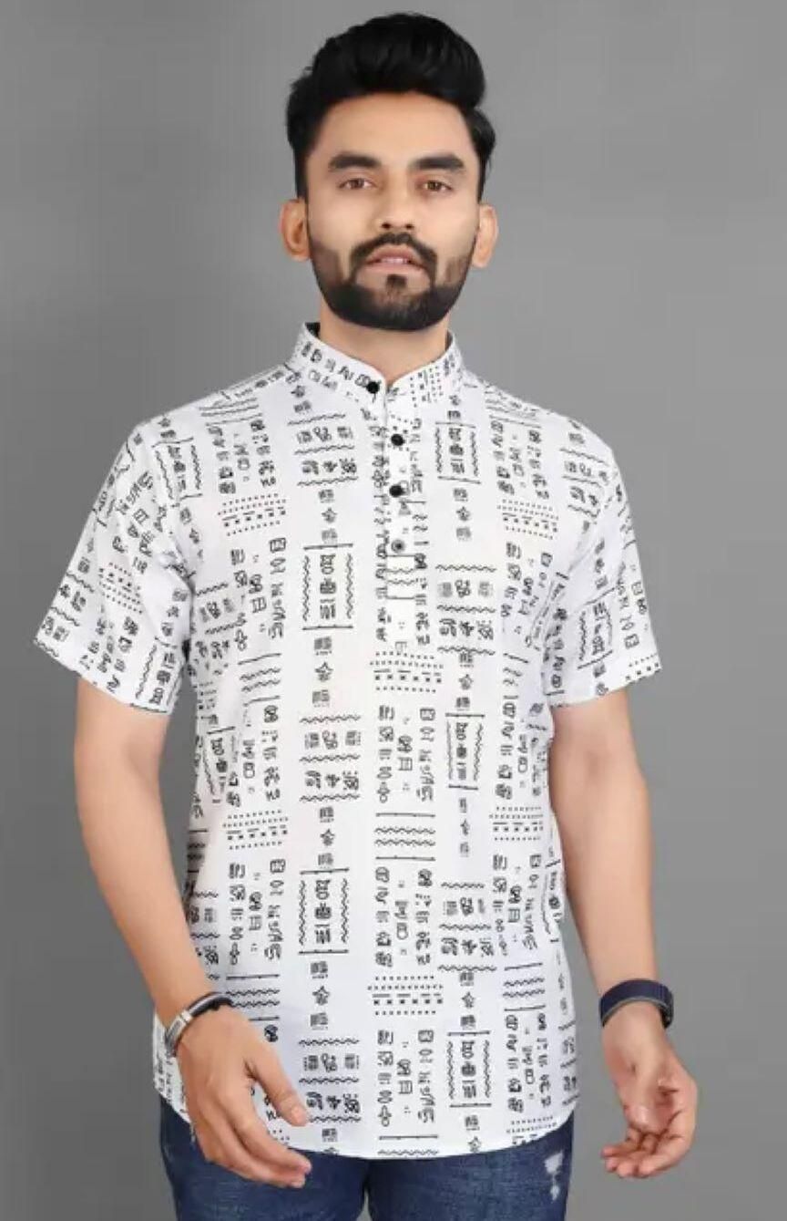 Men's Printed Half Sleeves Spread Collar Casual Shirt