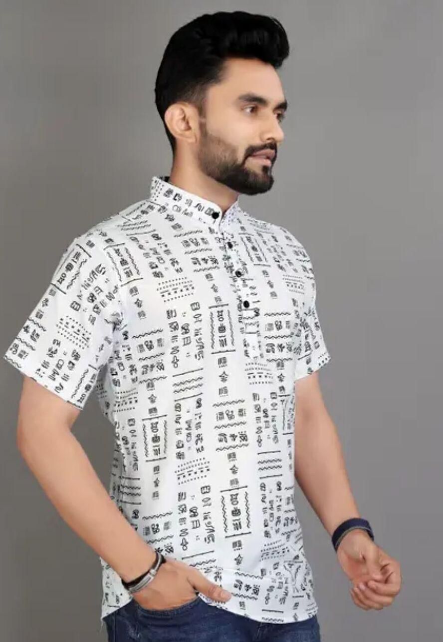 Men's Printed Half Sleeves Spread Collar Casual Shirt