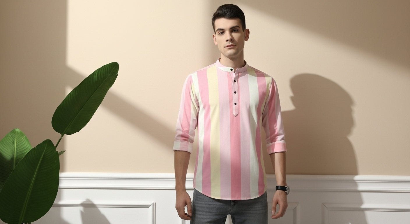 Men's Color Block Spread Collar Casual Shirt