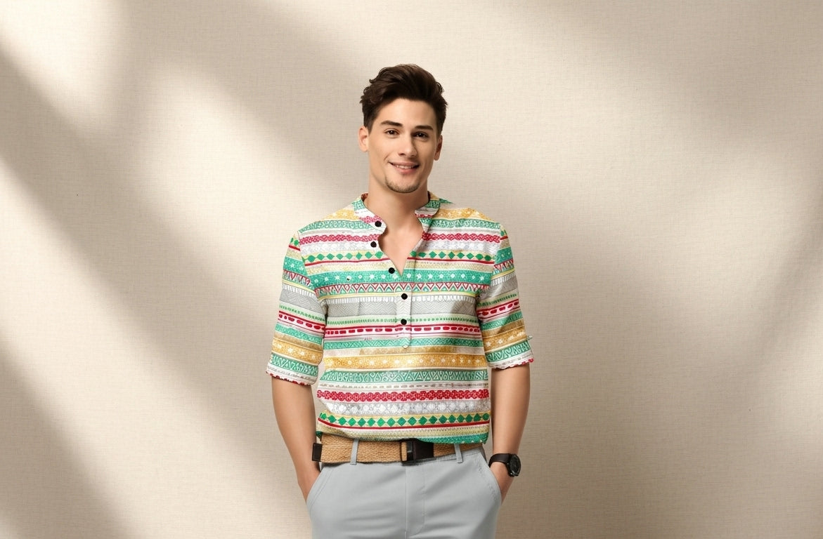 Men's Printed Spread Collar Casual Shirt Multicolor