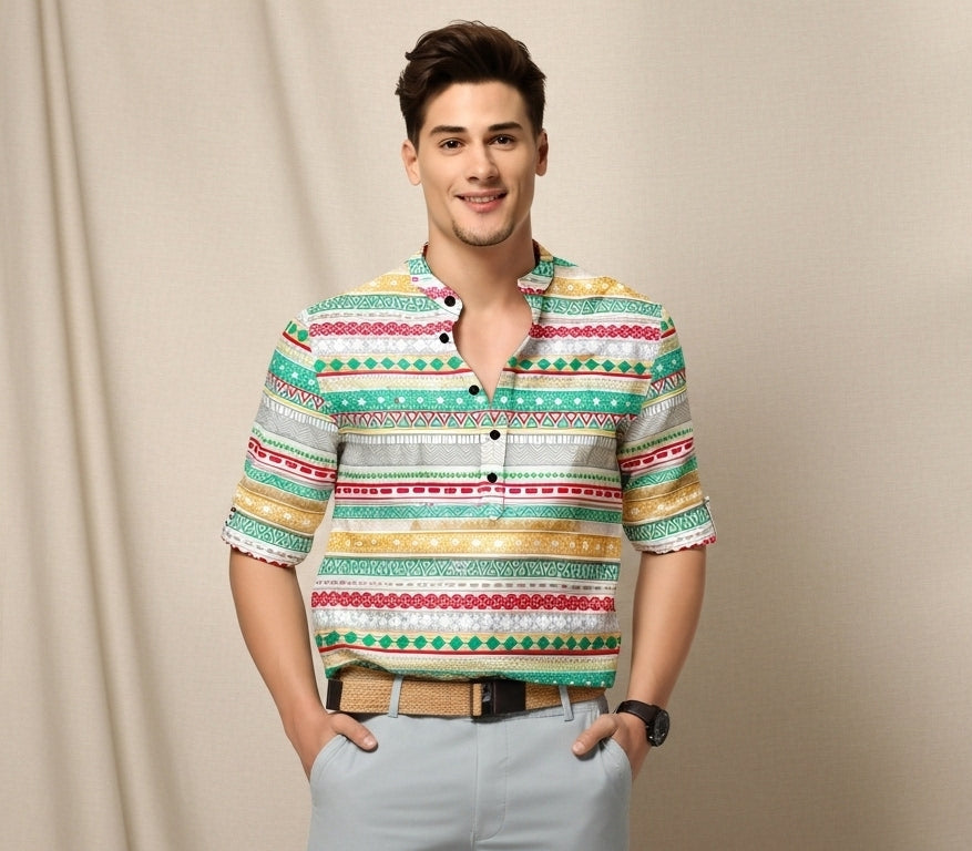 Men's Printed Spread Collar Casual Shirt Multicolor