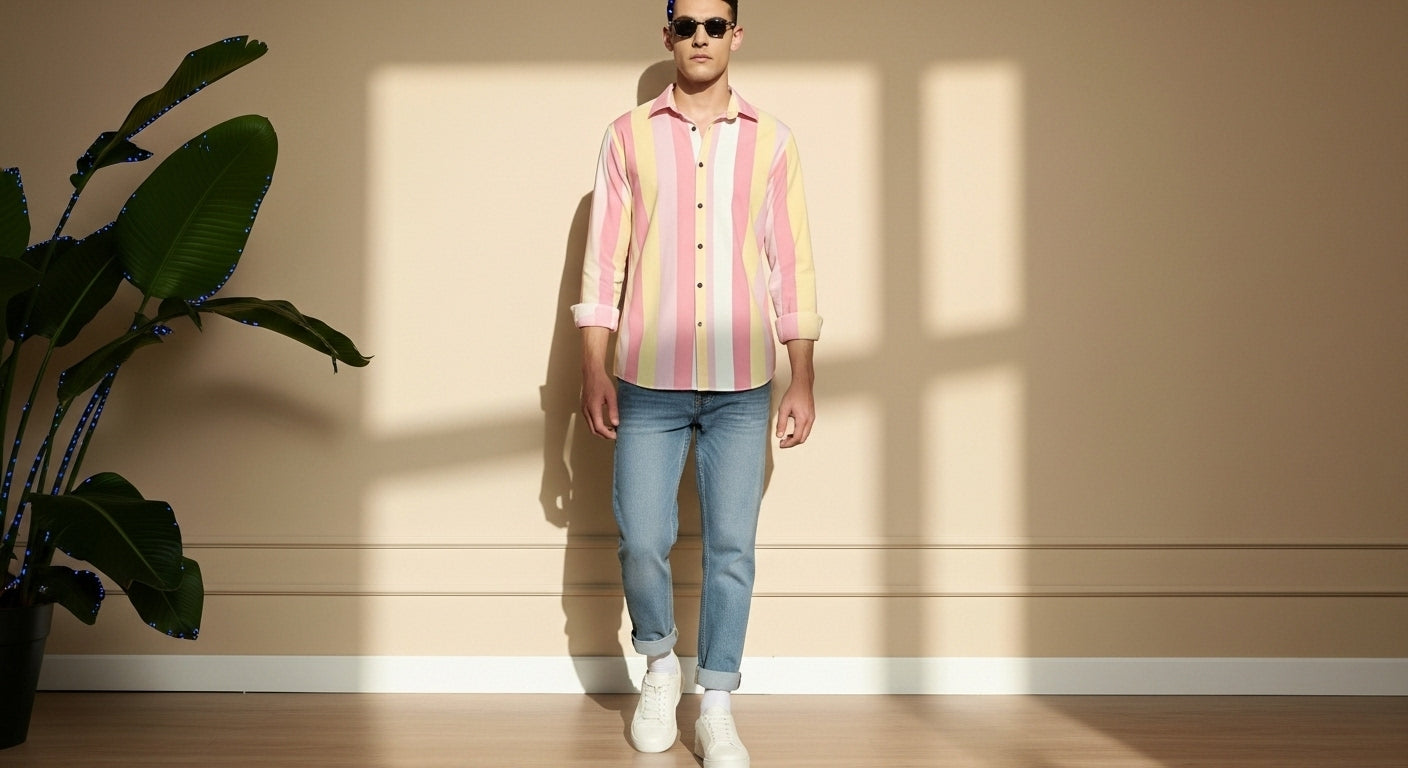 Men's Color Block Spread Collar Casual Shirt