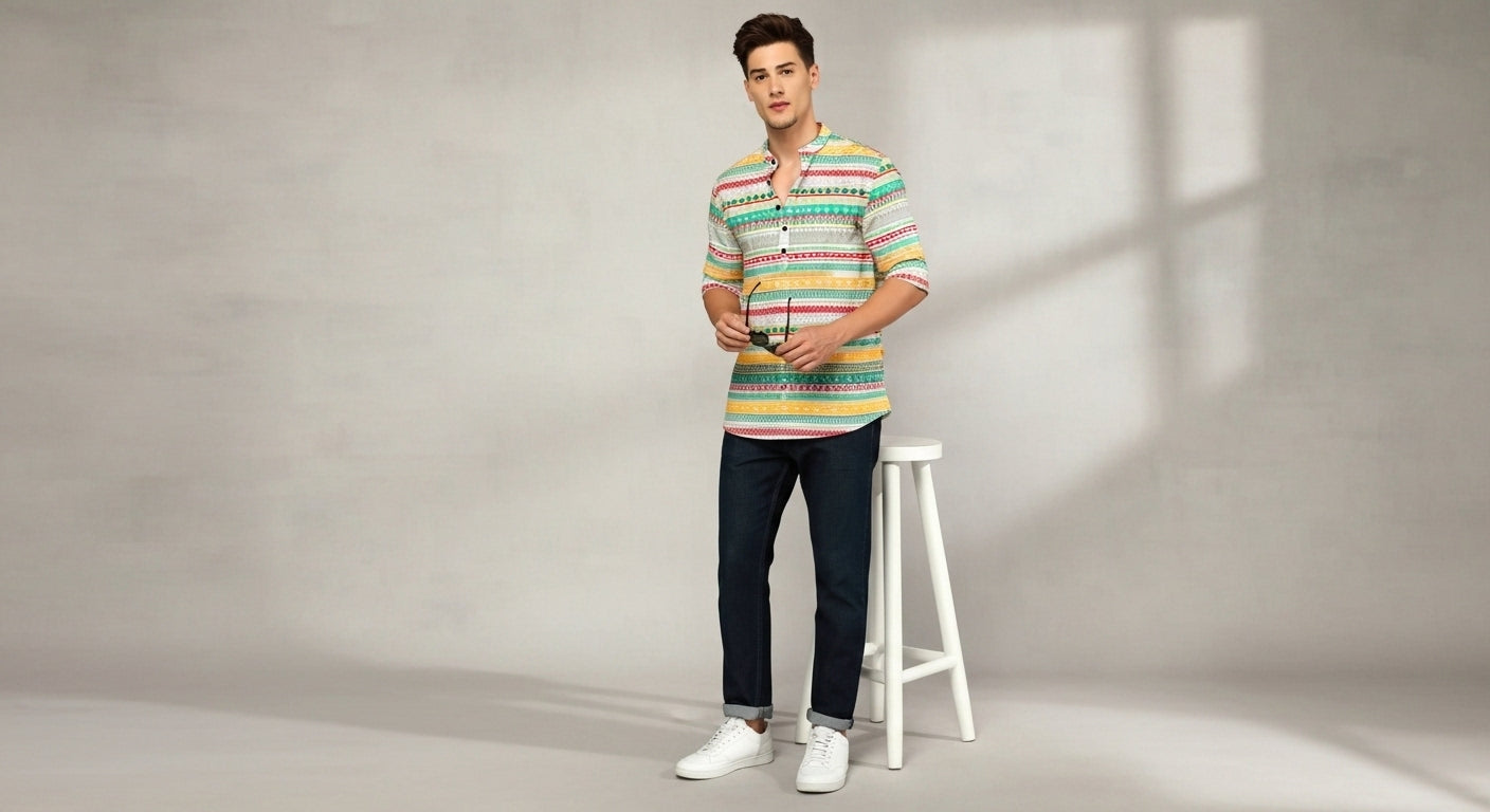 Men's Printed Spread Collar Casual Shirt Multicolor