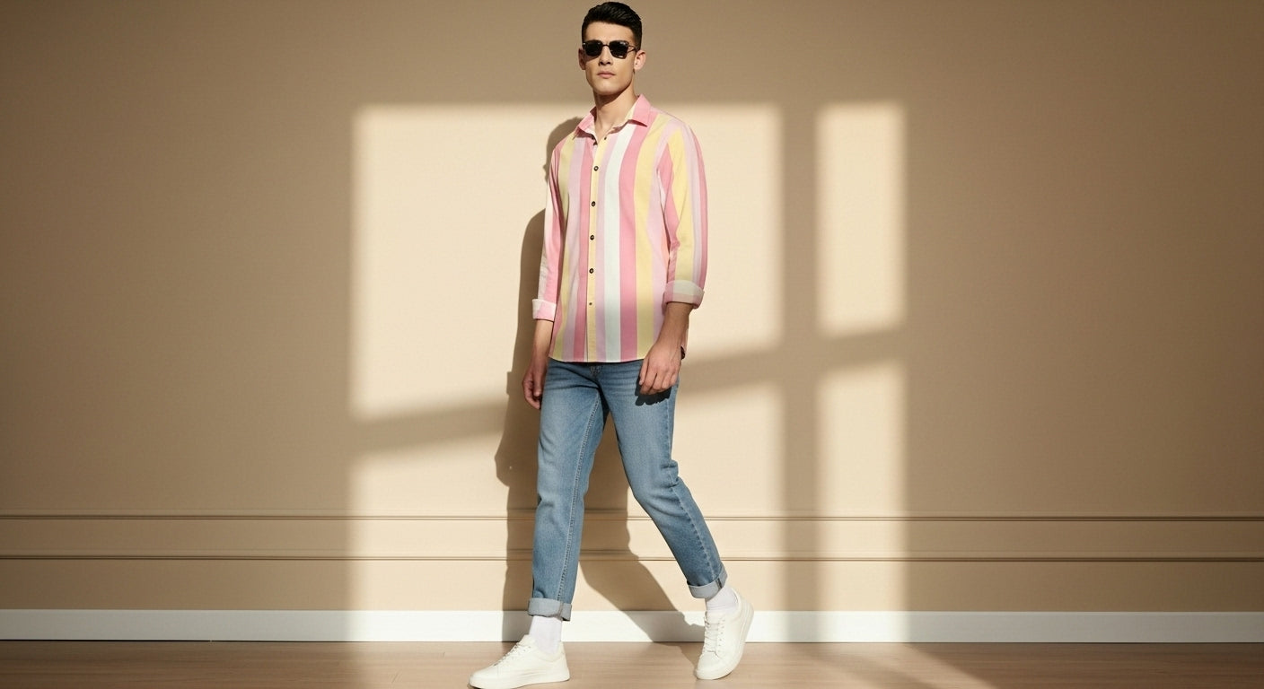 Men's Color Block Spread Collar Casual Shirt