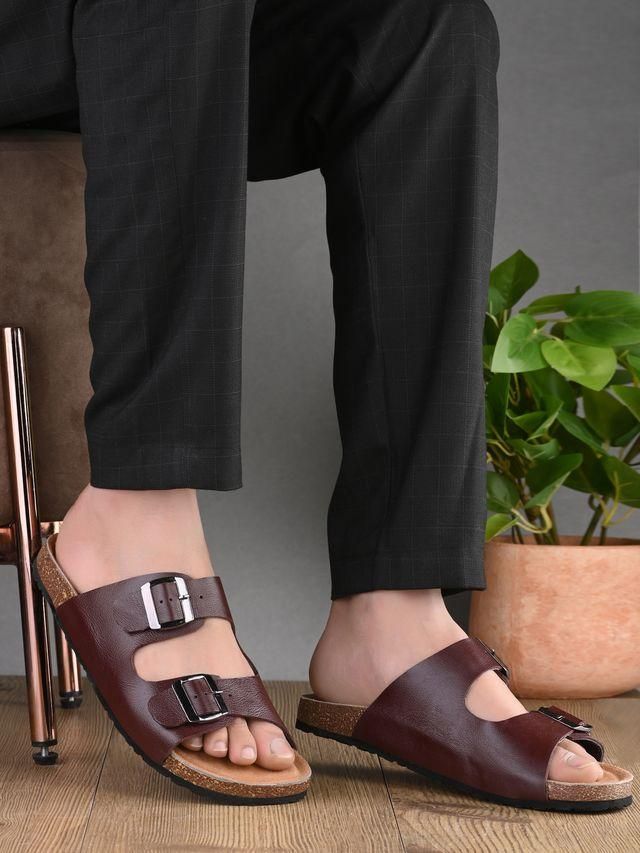 Mens Arizona Brown Leather Slippers