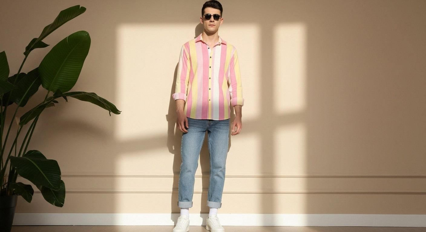 Men's Color Block Spread Collar Casual Shirt