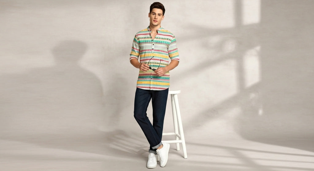 Men's Printed Spread Collar Casual Shirt Multicolor