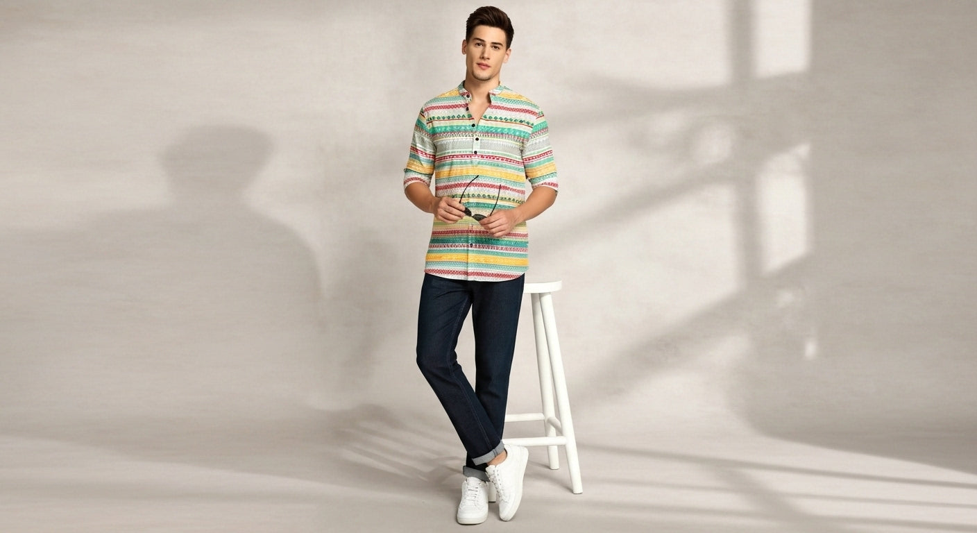 Men's Printed Spread Collar Casual Shirt Multicolor